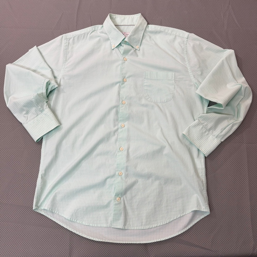 Peter Millar Button Down Mens L Mint Green Micro Gingham Stretch Preppy Office